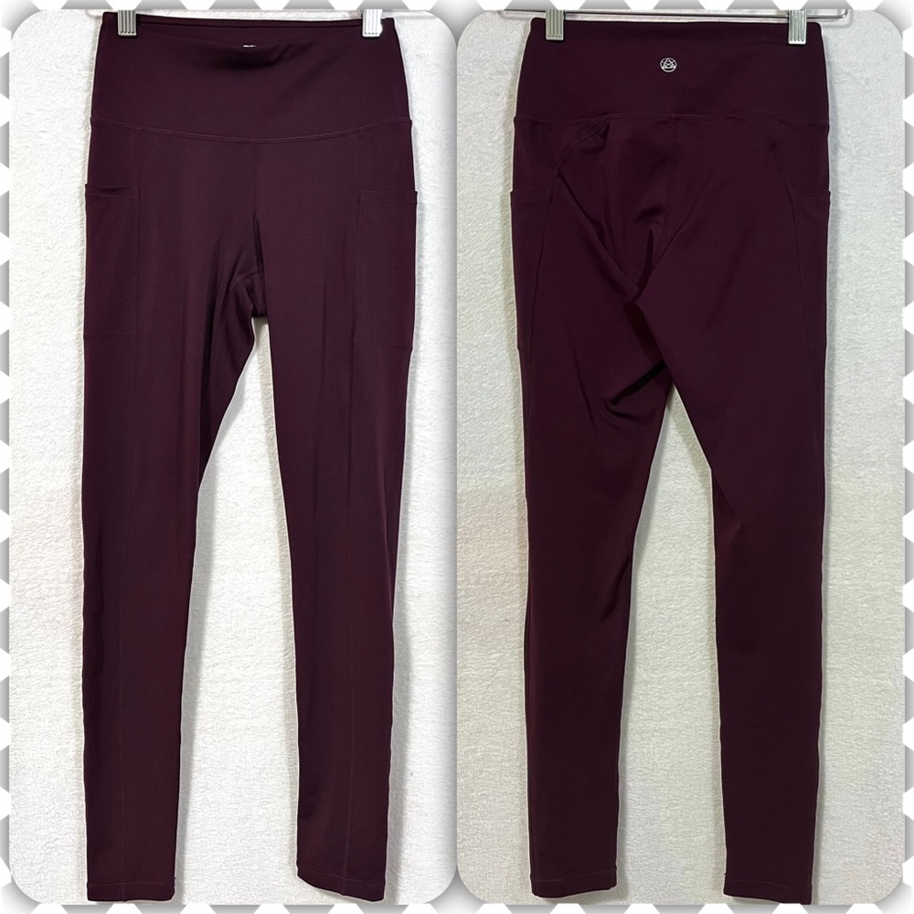 TSLA High-Waisted Burgundy Yoga Leggings with Side Pockets - S